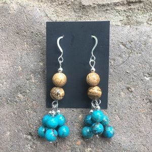 jasper, sterling silver, and turquoise earrings